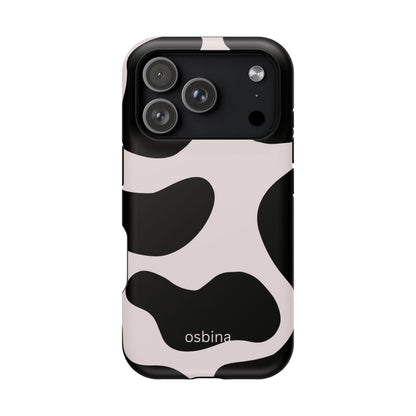 osbina | MagSafe compatible for iPhone | Prairie Chic Pink & Black Cow Print Phone Case | Modern Muse Collection