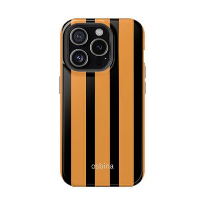 osbina | MagSafe Compatible for iPhone | The Statement Stripe Case in Black + Orange | The Season Collective
