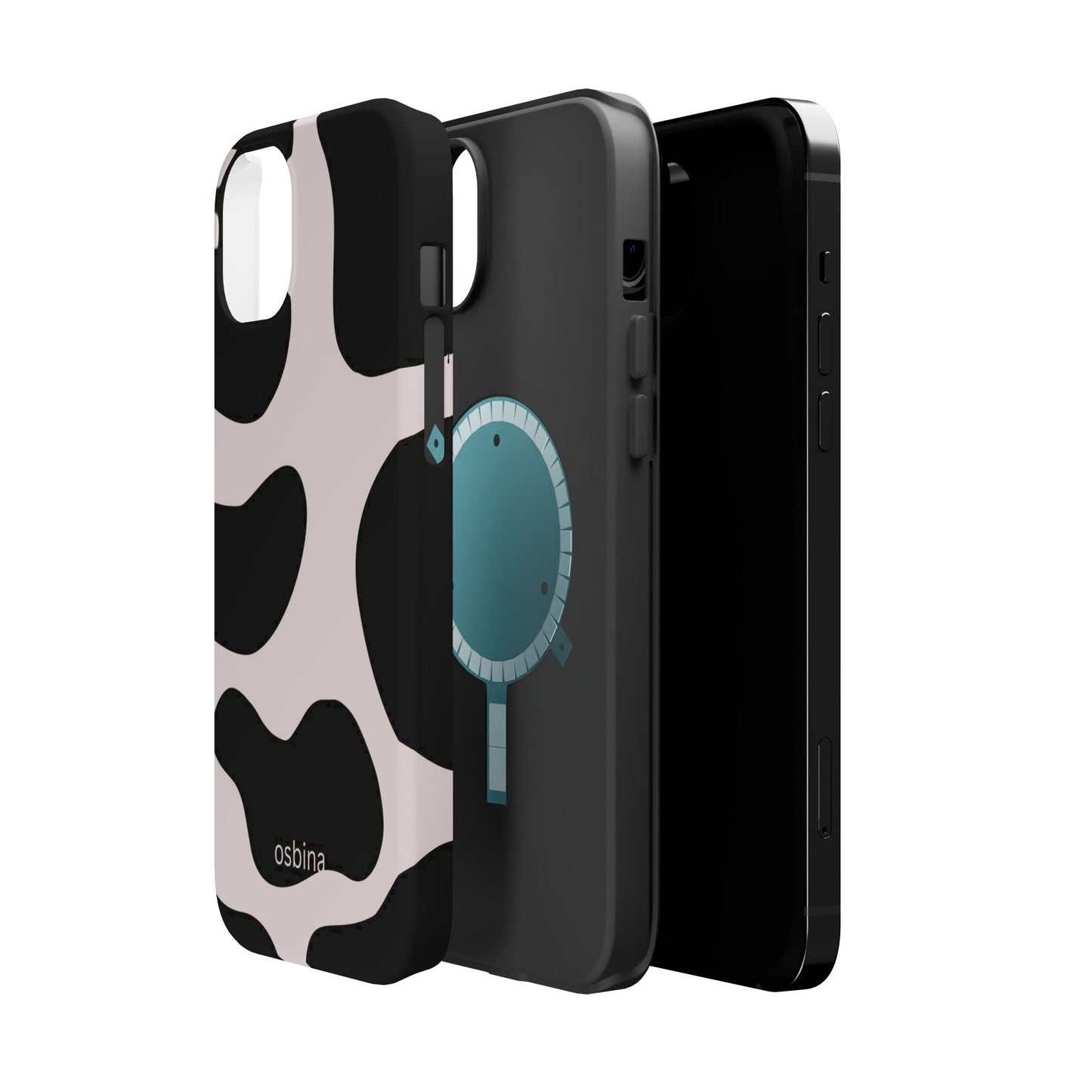 osbina | MagSafe compatible for iPhone | Prairie Chic Pink & Black Cow Print Phone Case | Modern Muse Collection