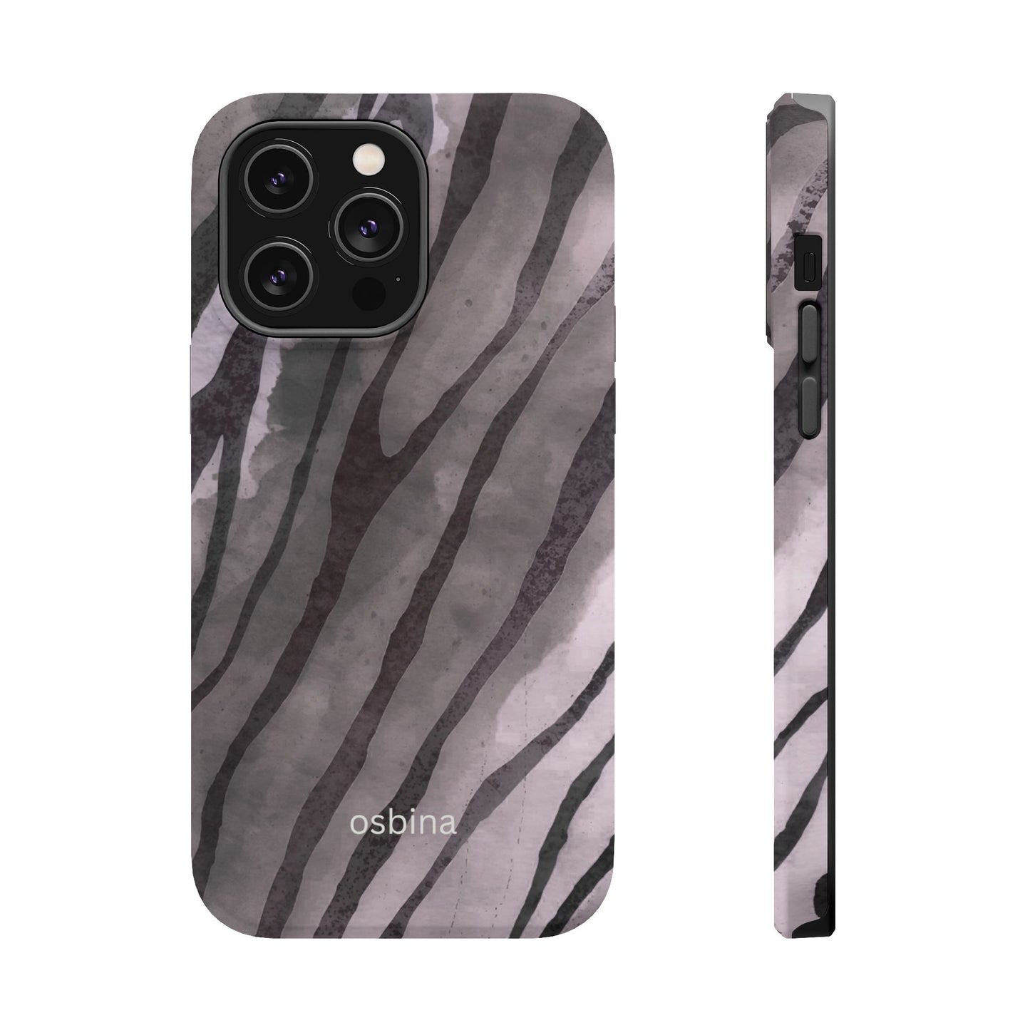 osbina | MagSafe Compatible for iPhone | Stripes on Point — The Muted Gray + Black Tiger Case | The Season Collective