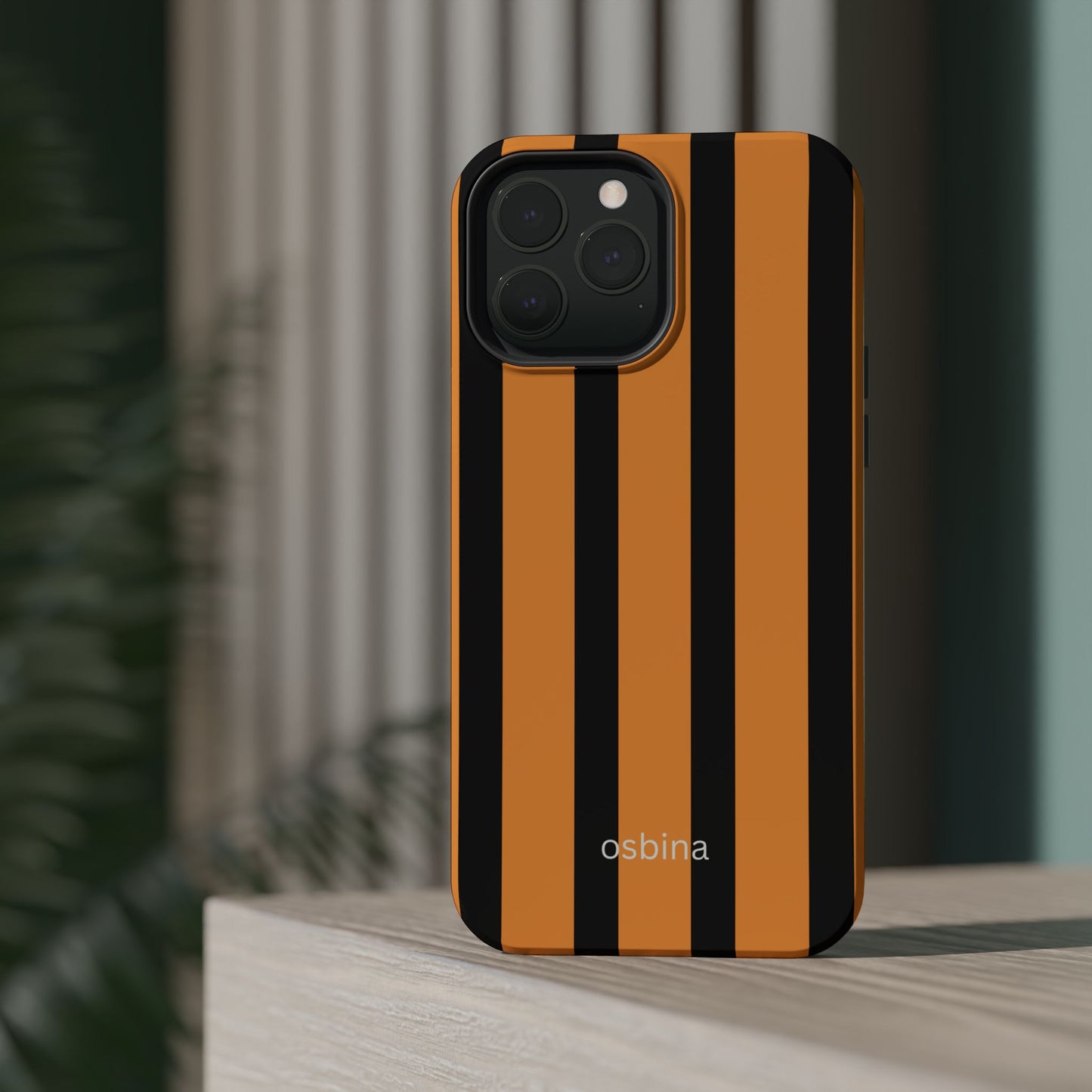 osbina | MagSafe Compatible for iPhone | The Statement Stripe Case in Black + Orange | The Season Collective