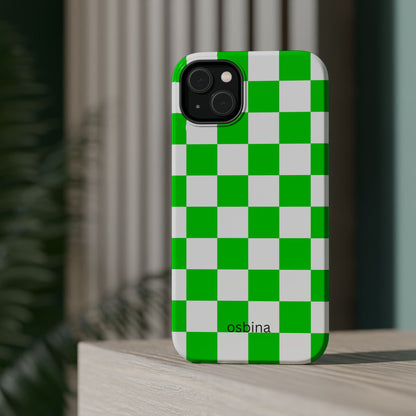 osbina | MagSafe compatible for iPhone | Neon Verdi Checks Phone Case | Color Edit Collection
