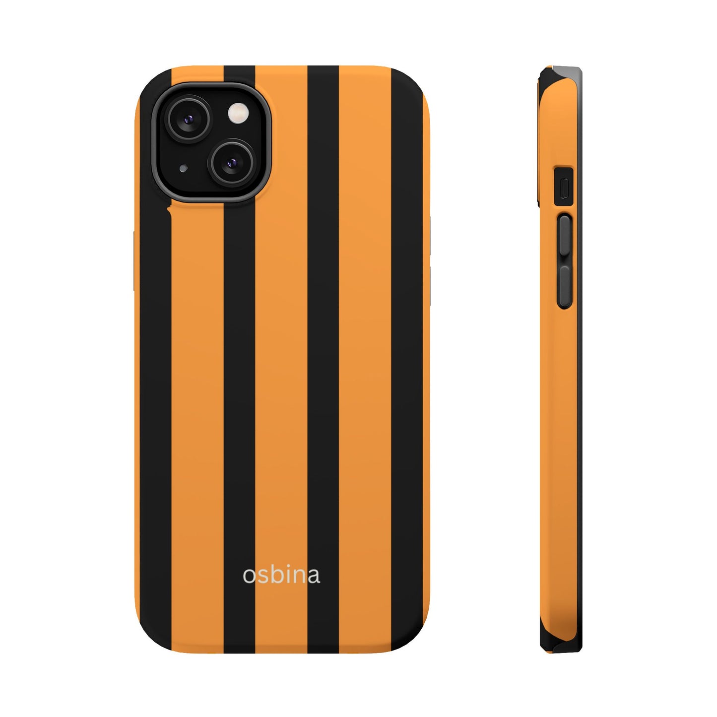 osbina | MagSafe Compatible for iPhone | The Statement Stripe Case in Black + Orange | The Season Collective