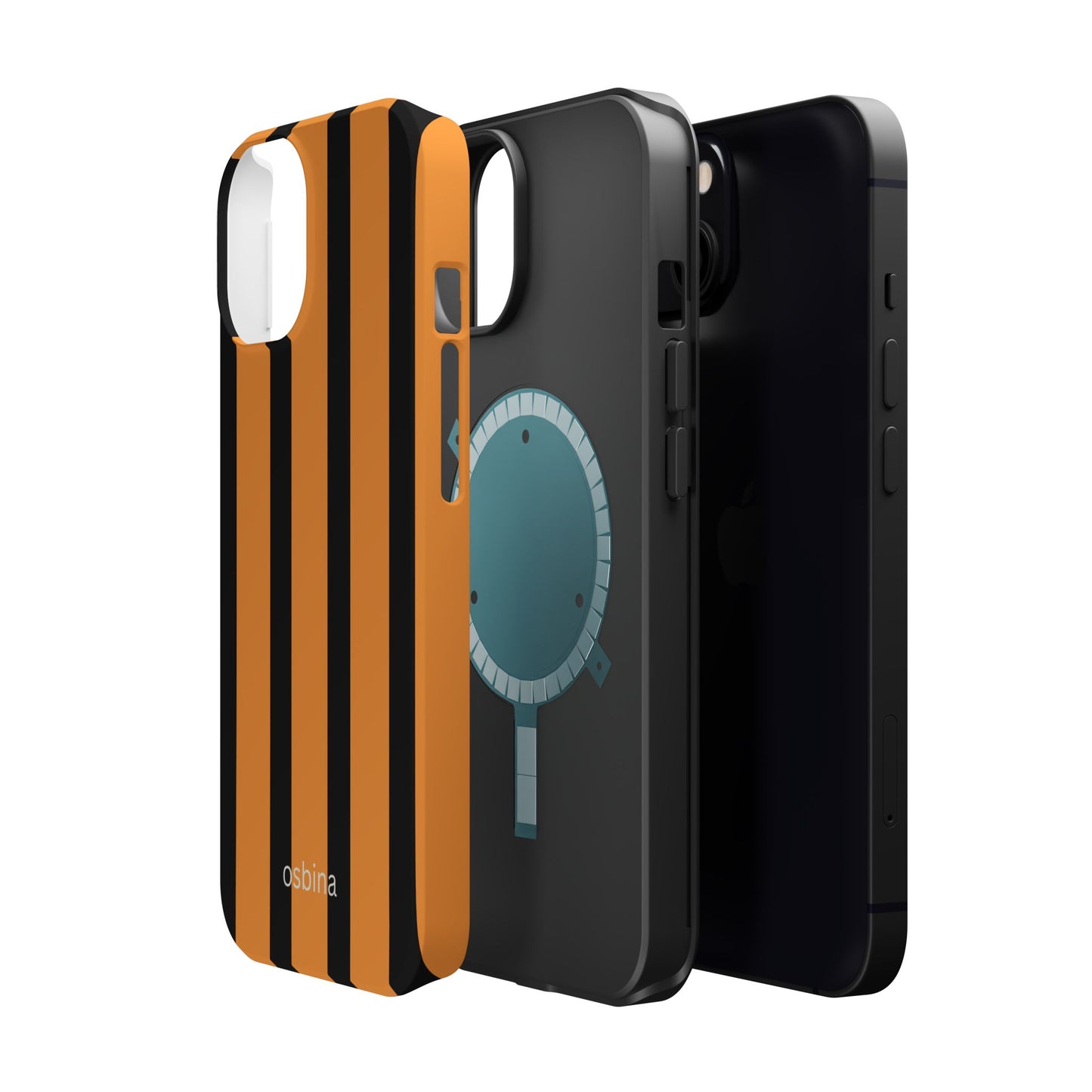 osbina | MagSafe Compatible for iPhone | The Statement Stripe Case in Black + Orange | The Season Collective