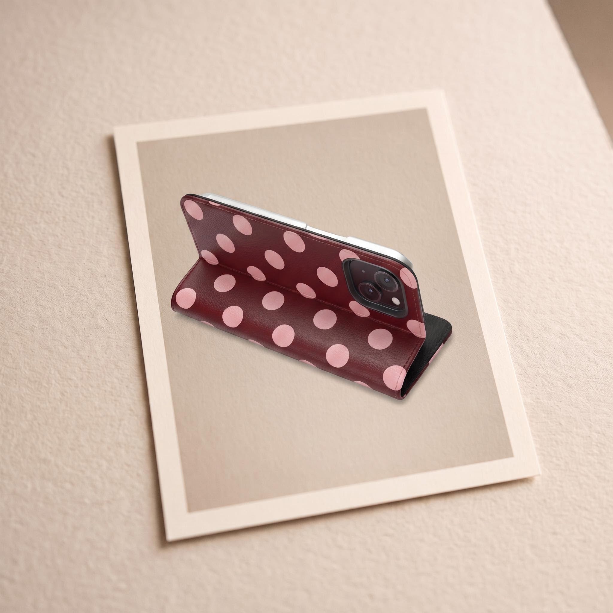 osbina | Wallet Flip Case for iPhone & Samsung | Oxblood Dot