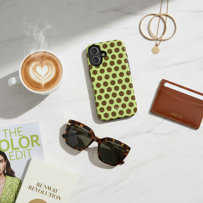 Chartreuse Cocoa Dots Flat Lay