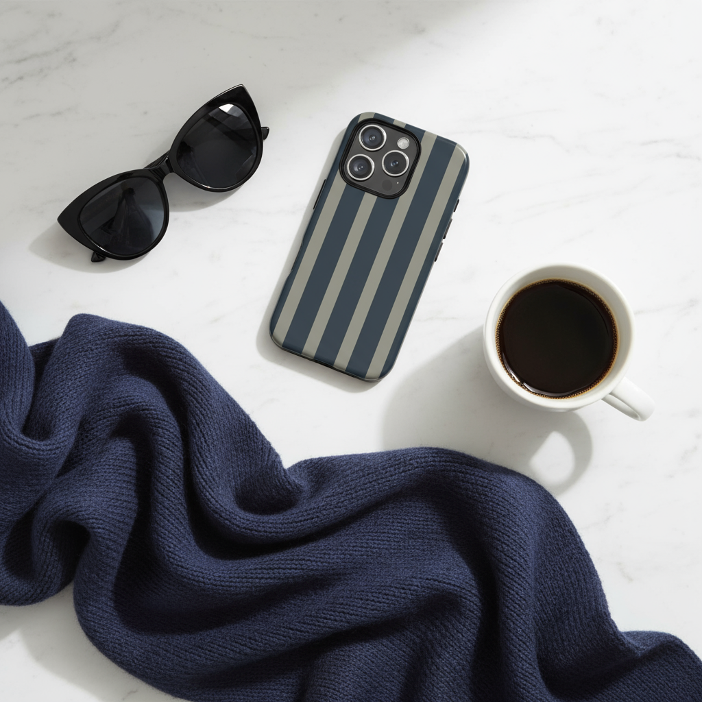 Grayhaven Navy & Gray Flat Lay - With Scarf