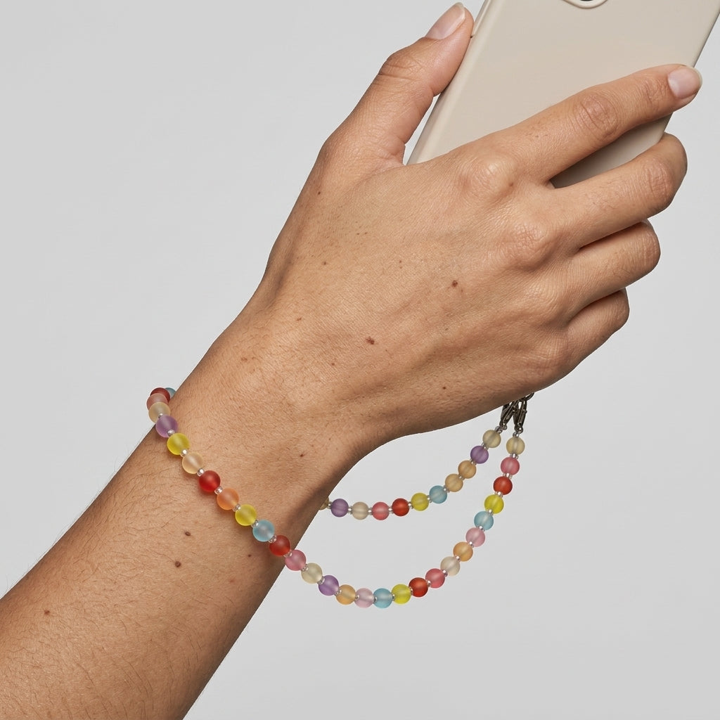 Beaded phone wrist strap — On Model - Accessories Focus | Generated by Modelize