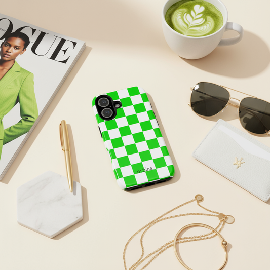 Neon Verdi Checks Flat Lay - Regenerated