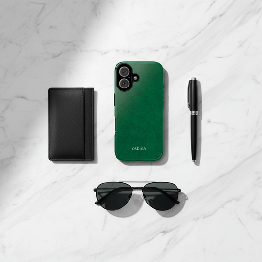 Obsidian Verde Flat Lay - White Marble