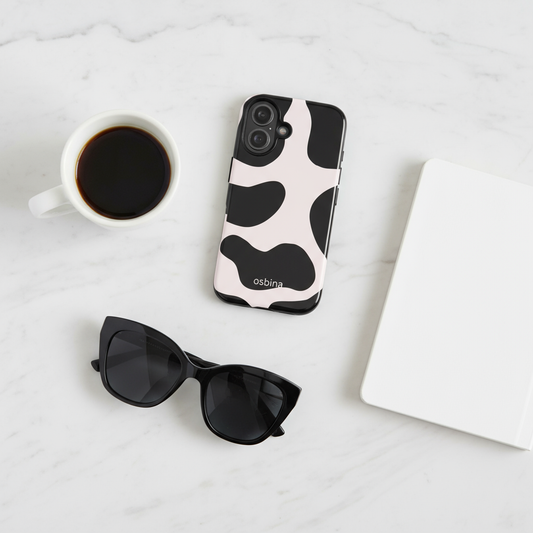 Prairie Chic Pink & Black Cow Flat Lay - Black Sunglasses